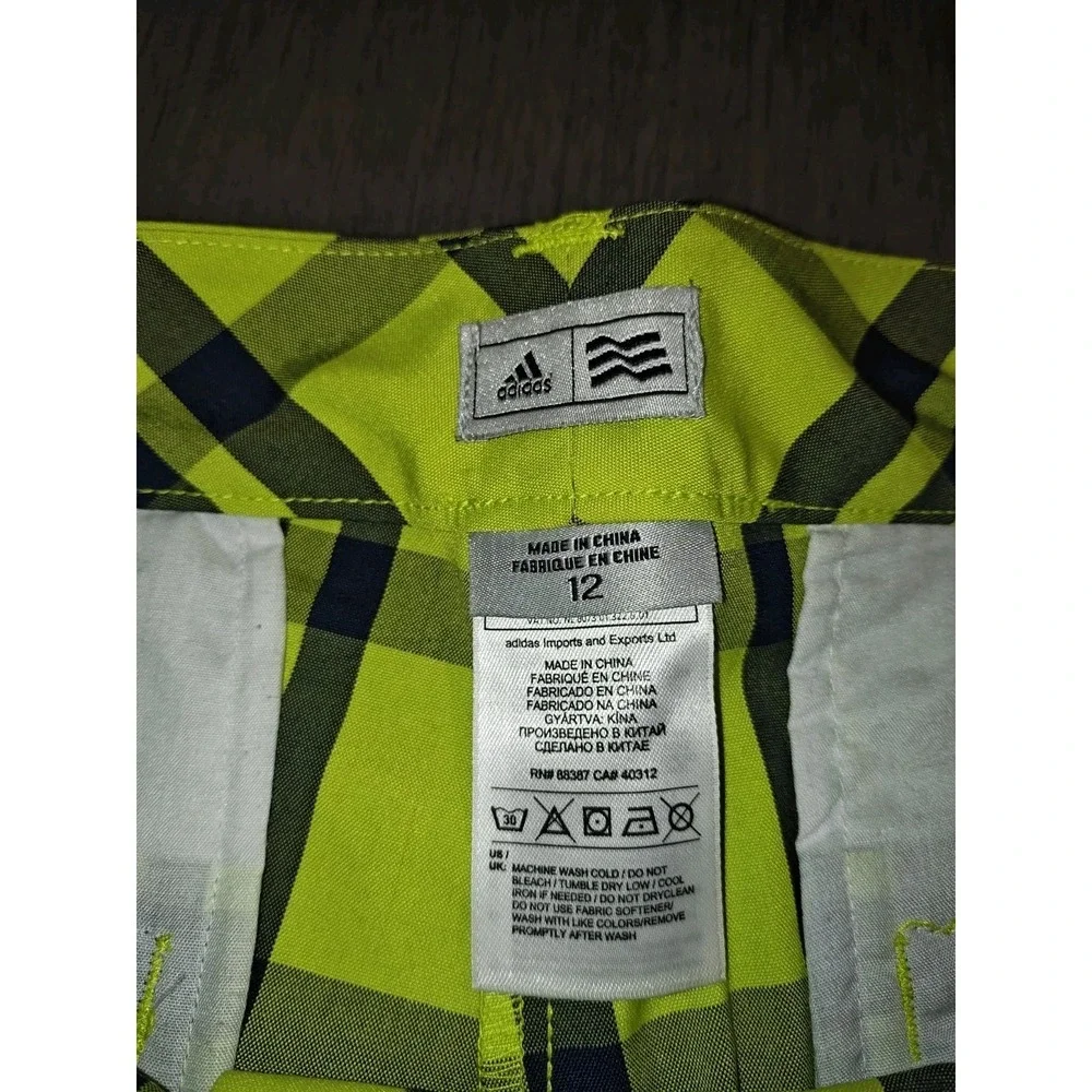 Adidas Woman's neon green and navy plaid Golf Shorts Size 12 - Picture 10 of 11